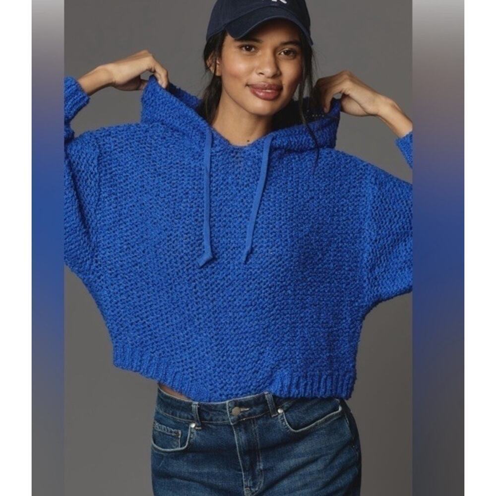 Anthropologie PILCRO Sailcloth Hooded Sweater Blue pullover Size XS over-sized E